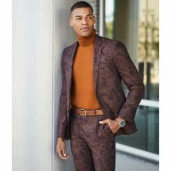 Promo ⭐ Murano Slim-Fit Jacquard Paisley Blazer Burgundy 💯 -Murano Shop unnamed file 823