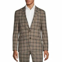 Deals 👍 Murano Electric Jungle Collection Slim-Fit Plaid Suit Separates Blazer Grey ✔️
