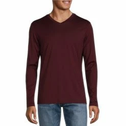 New β Murano Liquid Luxury Slim-Fit Jersey Long-Sleeve V-Neck Tee Dark Copper π