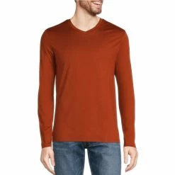 New ⭐ Murano Liquid Luxury Slim-Fit Jersey Long-Sleeve V-Neck Tee Dark Copper 👏 -Murano Shop unnamed file 863