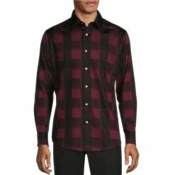 Promo ✨ Murano Buffalo Plaid Long-Sleeve Woven 👕 Shirt Black 🛒
