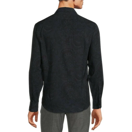 Best deal ✨ Murano Big & Tall Slim-Fit Paisley Print Performance Stretch Long-Sleeve Woven 👚 Shirt Black 🎉 2 Best deal ✨ Murano Big & Tall Slim-Fit Paisley Print Performance Stretch Long-Sleeve Woven 👚 Shirt Black 🎉 - Image 2