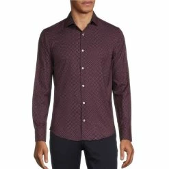 Best Sale 🔔 Murano Slim-Fit Medallion Print Performance Stretch Long-Sleeve Woven 👚 Shirt Red 🌟