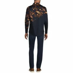 Buy 🔔 Murano Sateen Paisley Pieced Print Long-Sleeve Woven 👕 Shirt Dark Navy ❤️ -Murano Shop unnamed file 988