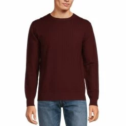 Buy 🥰 Murano Collection Textured Crew Neck Sweater Burgundy 😍